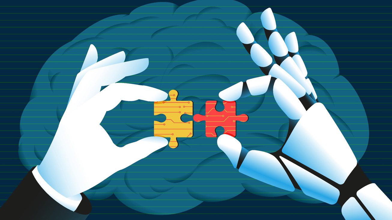Human and AI working together, solving a puzzle