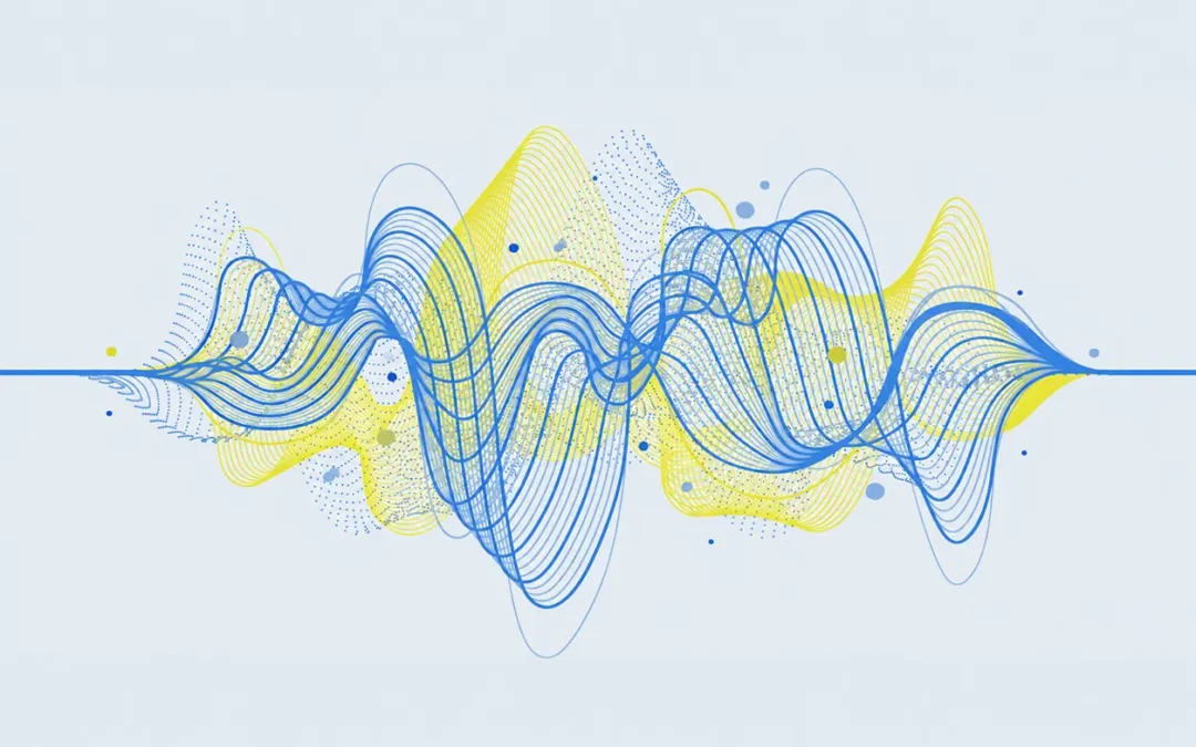Abstract blue and yellow waveforms.